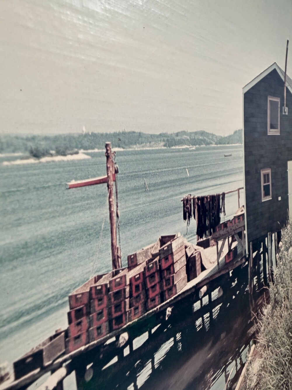 Vintage Framed Fishing Wharf Coastal Photograph – Lobster Dock Scene